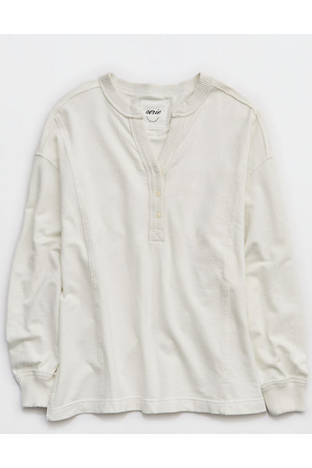 Aerie Poolside Terry Henley Sweatshirt Women's Soft Muslin XXS | Aerie