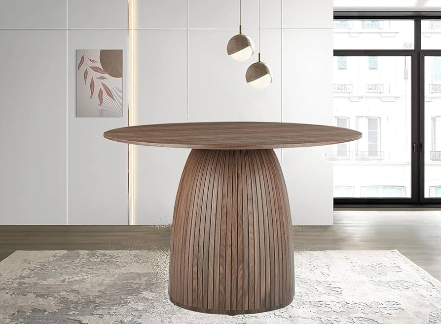 Walnut Dining Table with Pedestal,Farmhouse Wood Grain Circle Kitchen Table for 4-6,Modern Wooden... | Amazon (US)