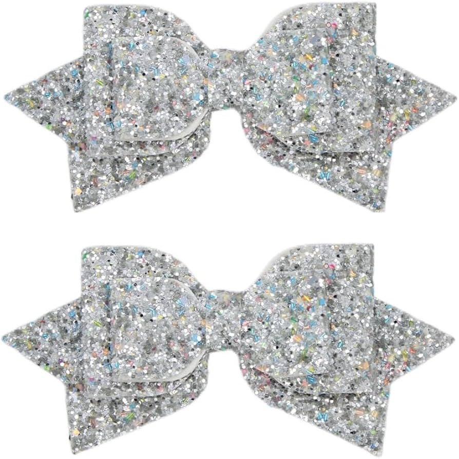 Multicolor Sparkling 5 Inch Glitter Hair Bows - Set of 2 Alligator Clips for Girls, Teens, Toddle... | Amazon (US)
