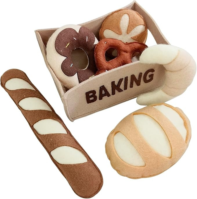 7-Piece Plush Bakery Play Set - Felt Bread Collection with Storage Box , Pretend Food Toys for Ki... | Amazon (US)