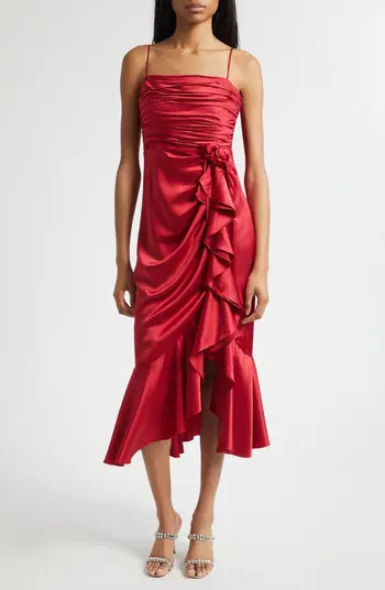 Mireya Ruched Ruffle Sleeveless Silk Maxi Dress | Nordstrom