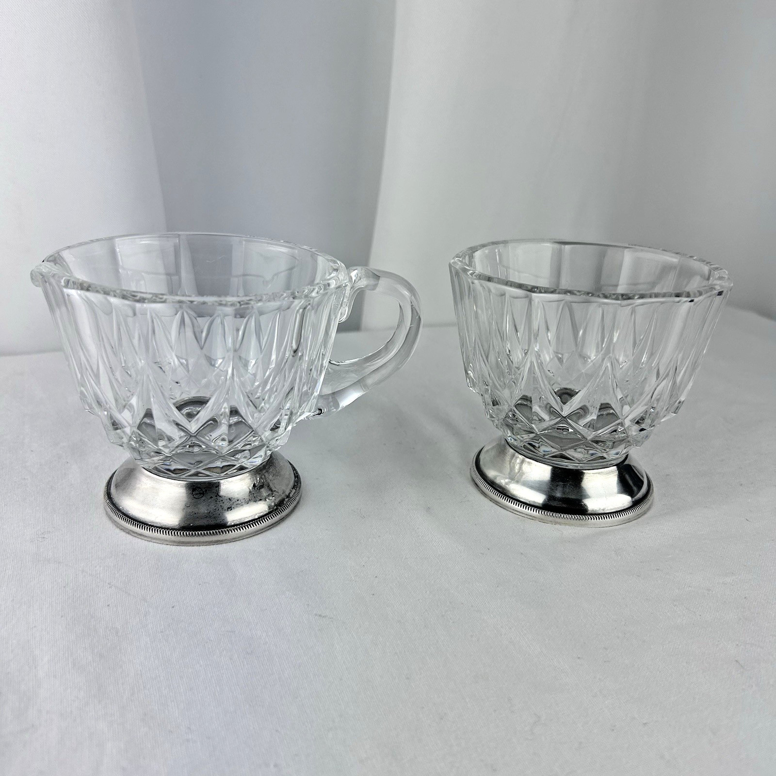 Vtg Val Saint Lambert Crystal Creamer &amp; Sugar Bowl Silver Plated Bottom Rim Sign | eBay US