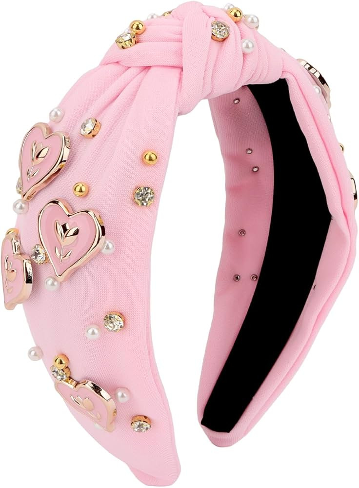 CURASA Valentine's Day Headband For Women Light Pink Pearl Rhinestone Hairband Love Heart Knotted... | Amazon (US)