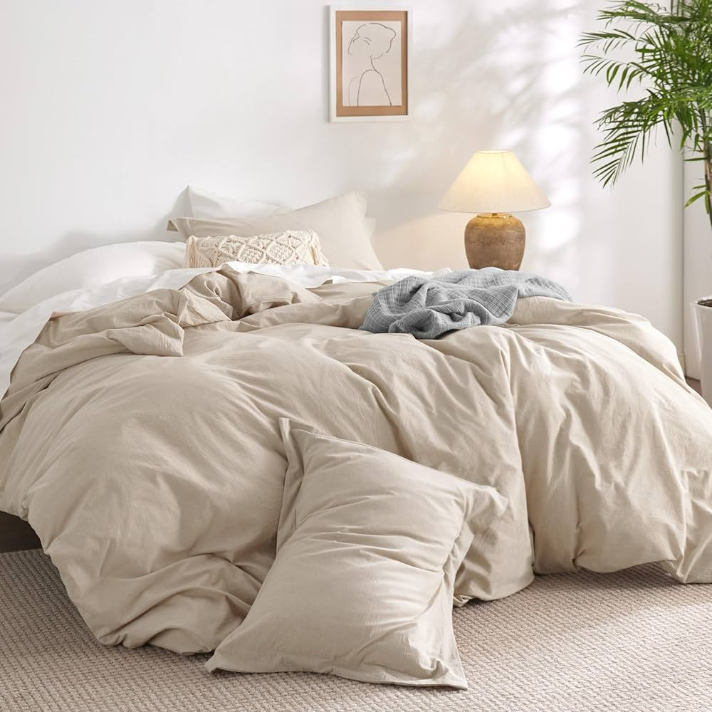 Bedsure 100% Washed Cotton Duvet Cover Oversized King - Beige Minimalist Cotton Duvet Cover Linen... | Amazon (US)