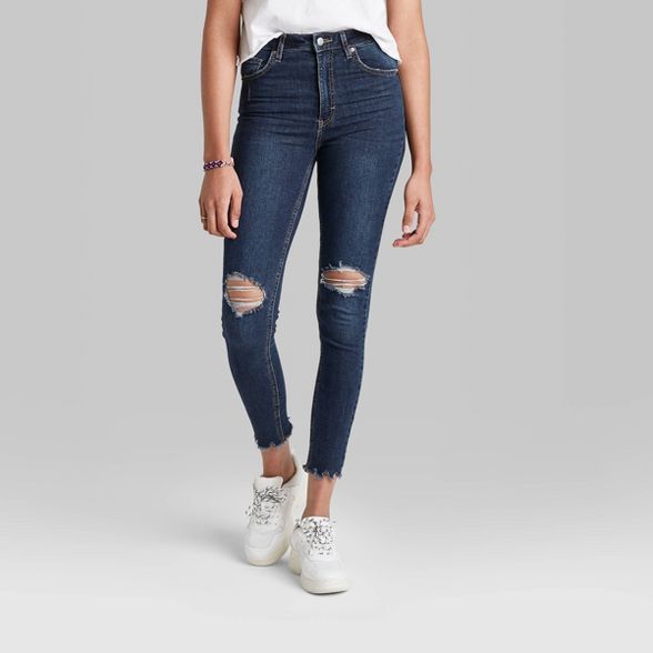 Women's Super High-Rise Distressed Skinny Jeans - Wild Fable™ Dark Wash | Target