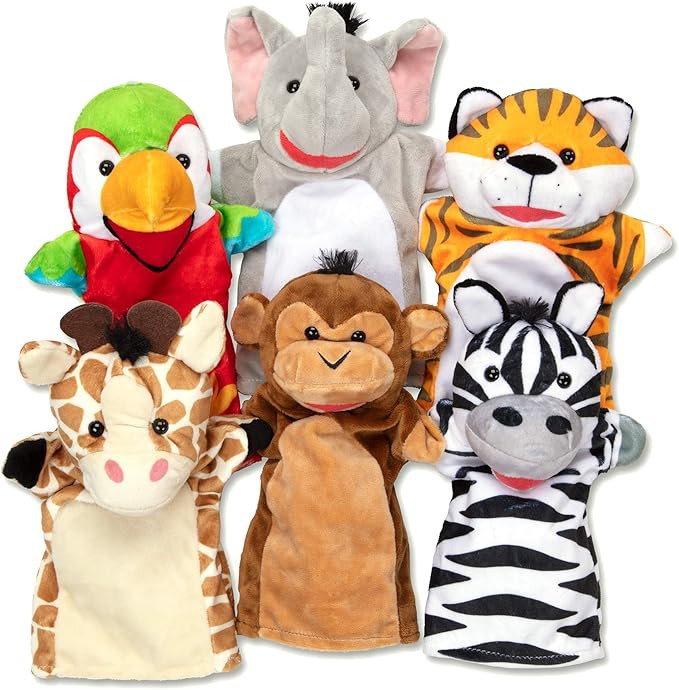 Melissa & Doug Safari Buddies Hand Puppets, Set of 6 (Elephant, Tiger, Parrot, Giraffe, Monkey, Z... | Amazon (US)