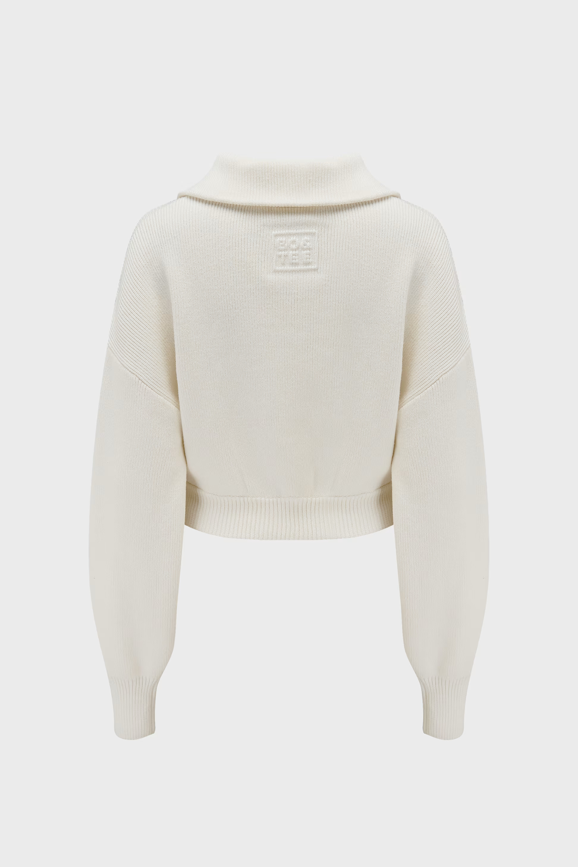 Ribbed Knit Zip-Up Cropped Sweatshirt in Ivory | Bo&Tee