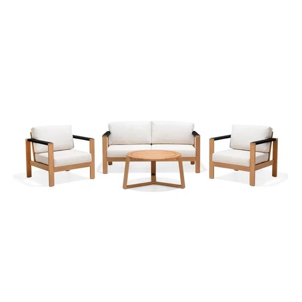 Better Homes & Gardens Braxton 4-Piece Wood Conversation Set with Off-White Cushions - Walmart.co... | Walmart (US)