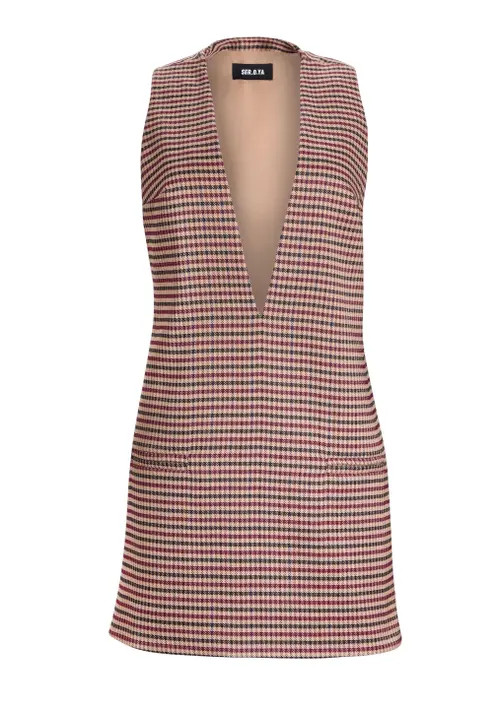 SER.O.YA Maxine Mini A-Line Dress in Camel Houndstooth at Nordstrom, Size Large | Nordstrom