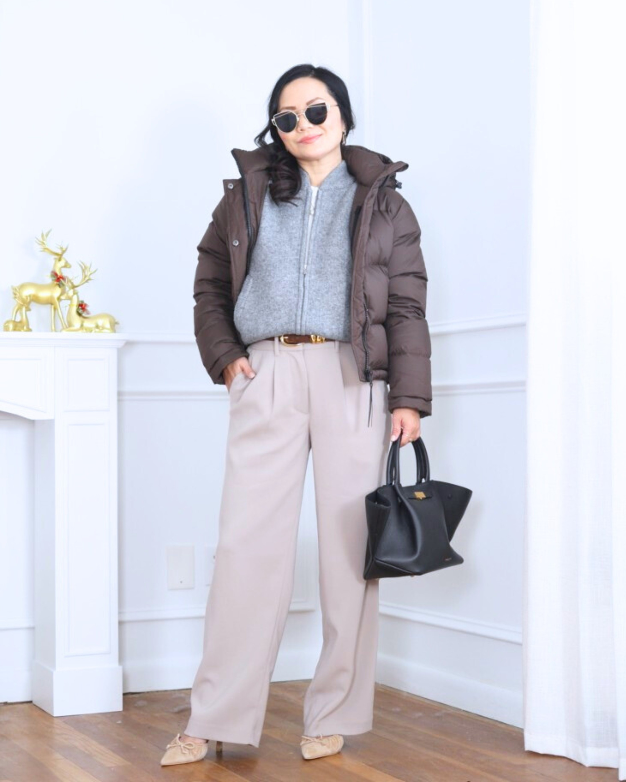 Layered for warmth and style — a bomber jacket from Macy’s over a Quince puffer, paired with Quince wide-leg pants for a cozy, modern look that still feels polished. I’m 5’2, wearing size XS.

#LTKOver40 #LTKPetite #LTKootd