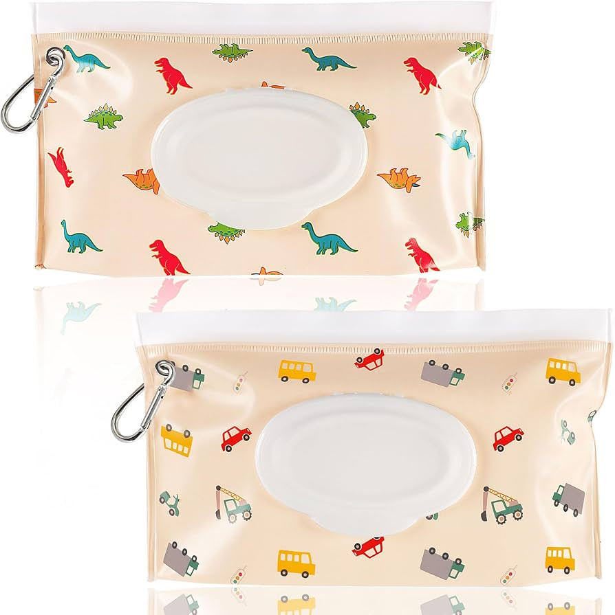 FEBSNOW 2 Pack Baby Wipes Dispenser, Portable Refillable Wipe Holder Baby Wipes Container Travel ... | Amazon (US)