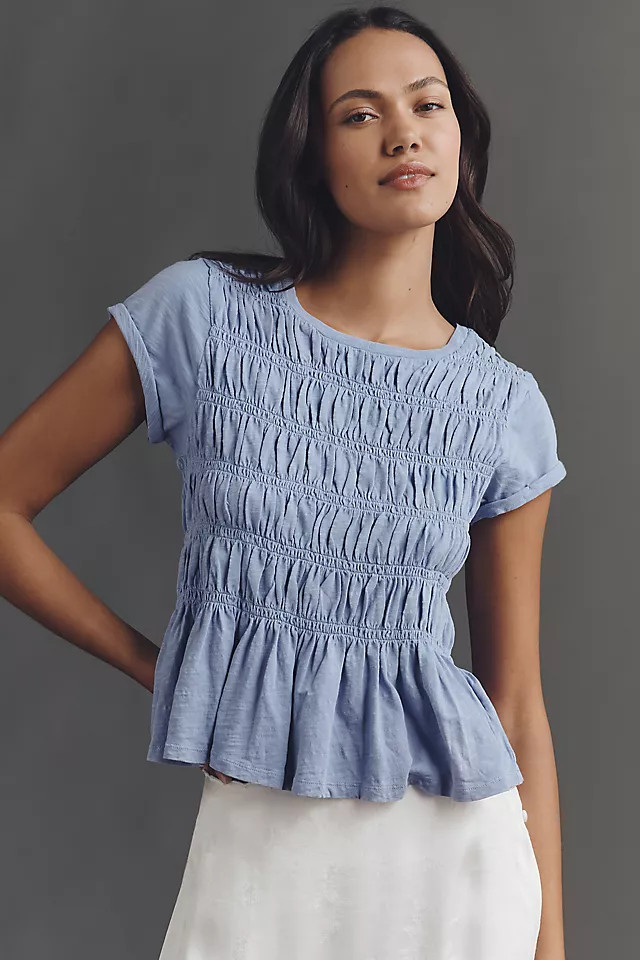 Tabby Cotton Smocked Peplum Tee | Anthropologie (US)