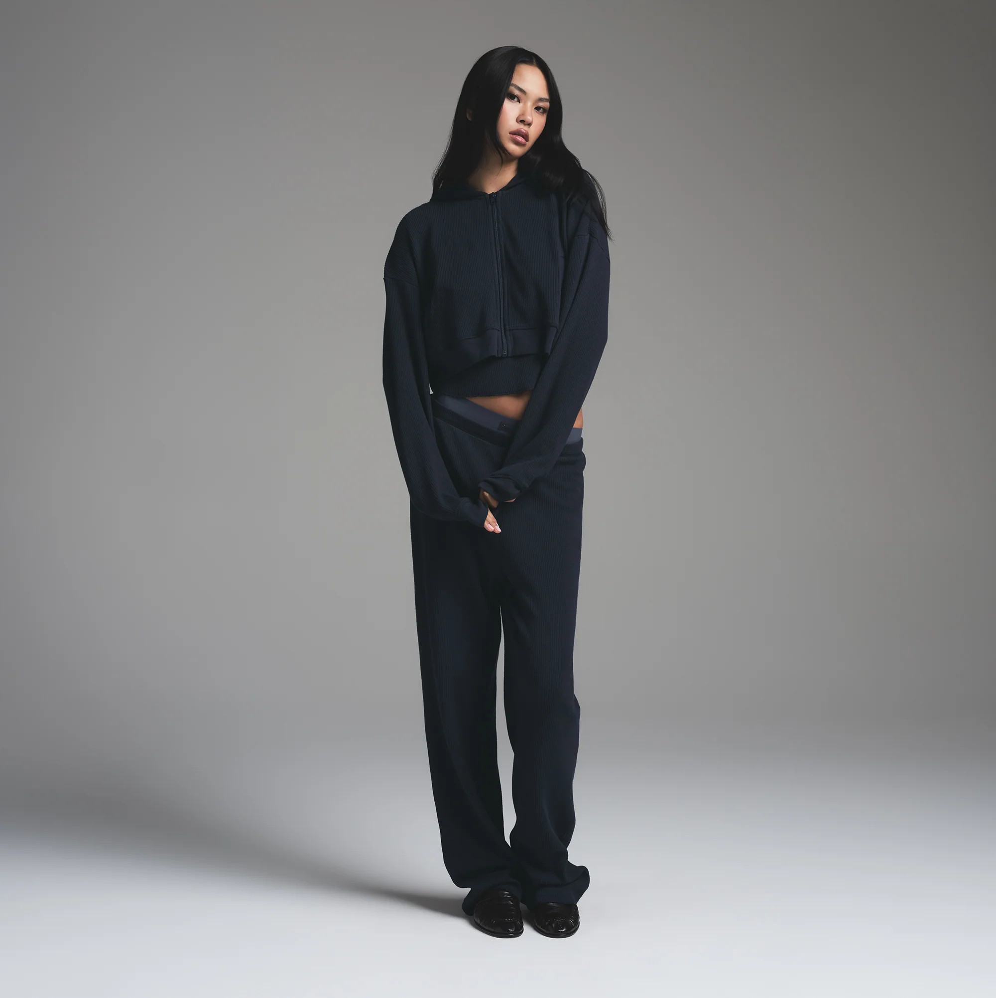 SKIMS Cropped Zip Up Hoodie | Blue | XL | Heavy Waffle | SKIMS (US)