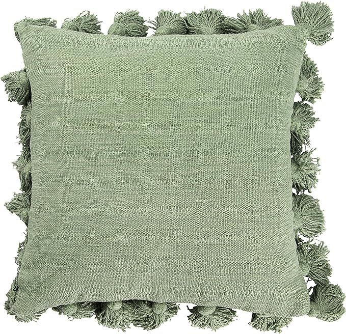 Creative Co-op Square Cotton Pillow with Tassels, Green | Amazon (US)