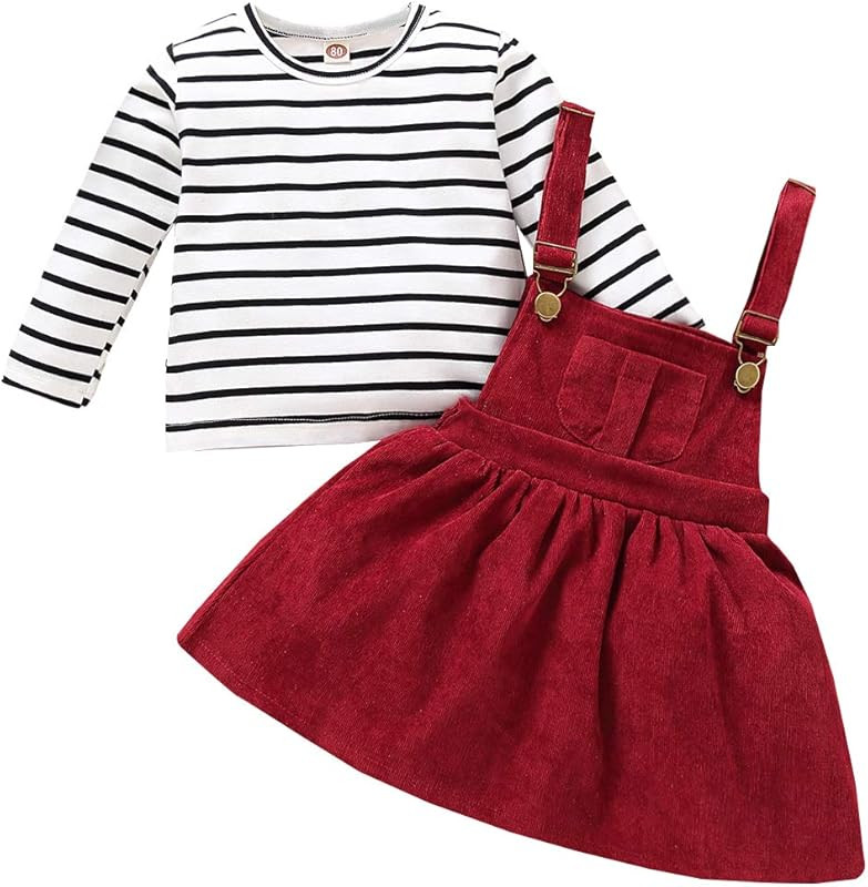Toddler Girl Clothes Overall Outfits Infant Long Sleeve Stripe Top Braces Skirt for Girls Fall Winte | Amazon (US)