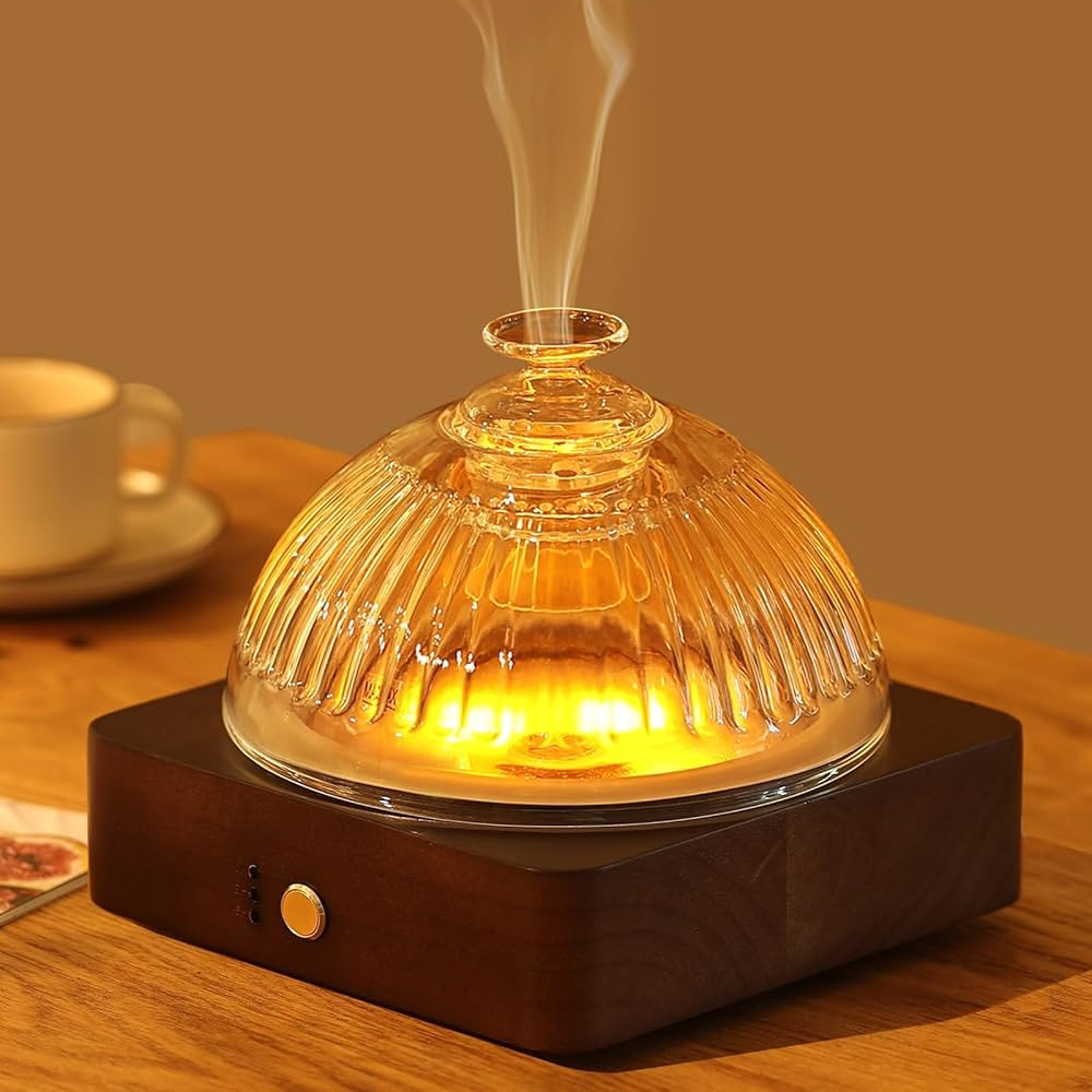 200ml Glass Dome Essential Oil Diffuser, Ultrasonic Aroma Diffusers with Glass Reservoir Wood Bas... | Amazon (US)