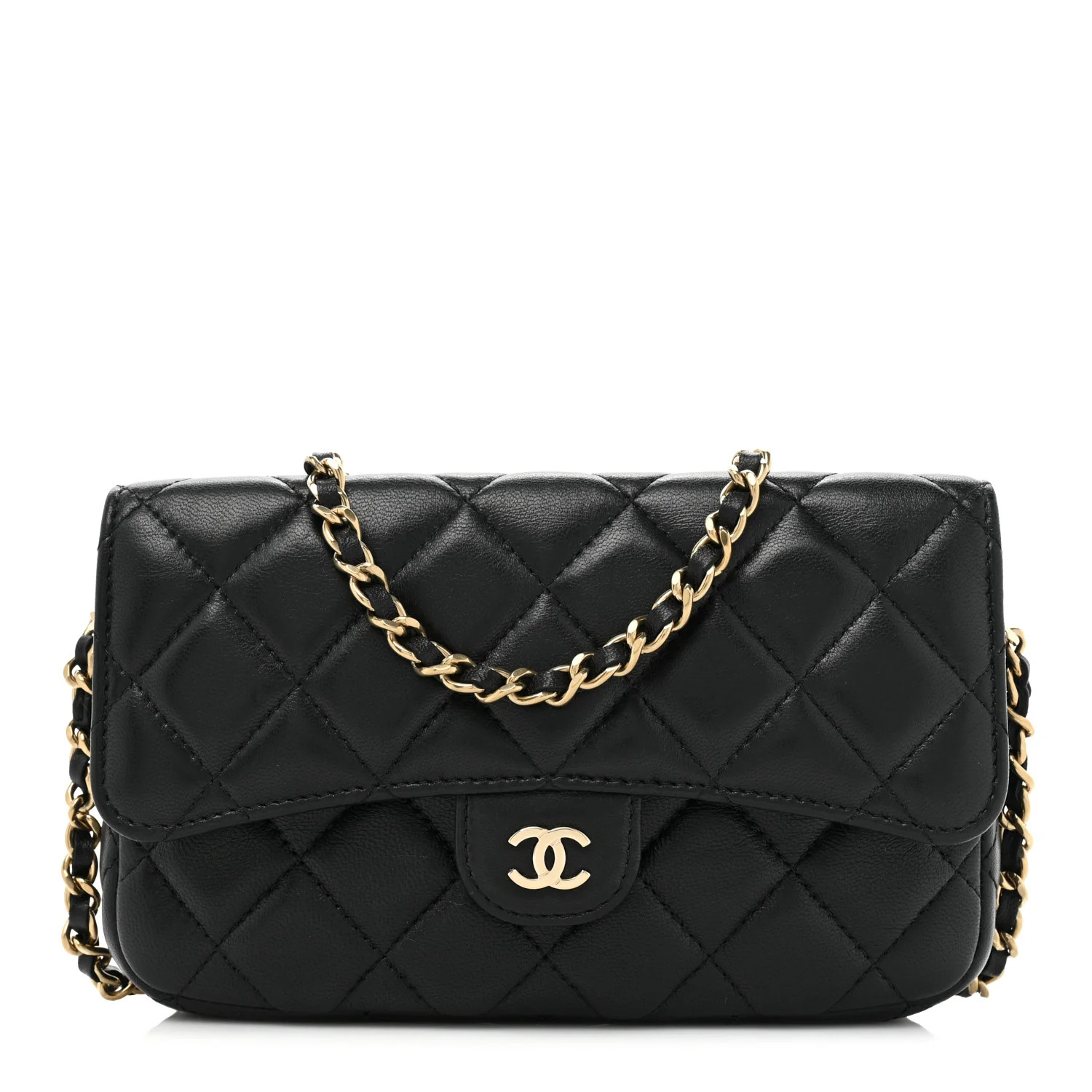 Lambskin Quilted Flap Phone Holder With Chain Black | FASHIONPHILE (US)