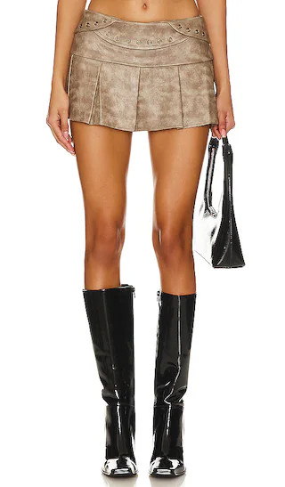 Attic Box Tie Micro Skirt in Taupe | Revolve Clothing (Global)