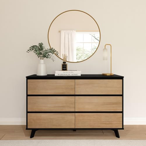 Plank+Beam 6 Drawer Dresser, Modern Storage Cabinet, Solid Wood Storage Drawers, Dressers & Chests of Drawers for Bedroom, Living Room Furniture, Black/Blonde | Amazon (US)