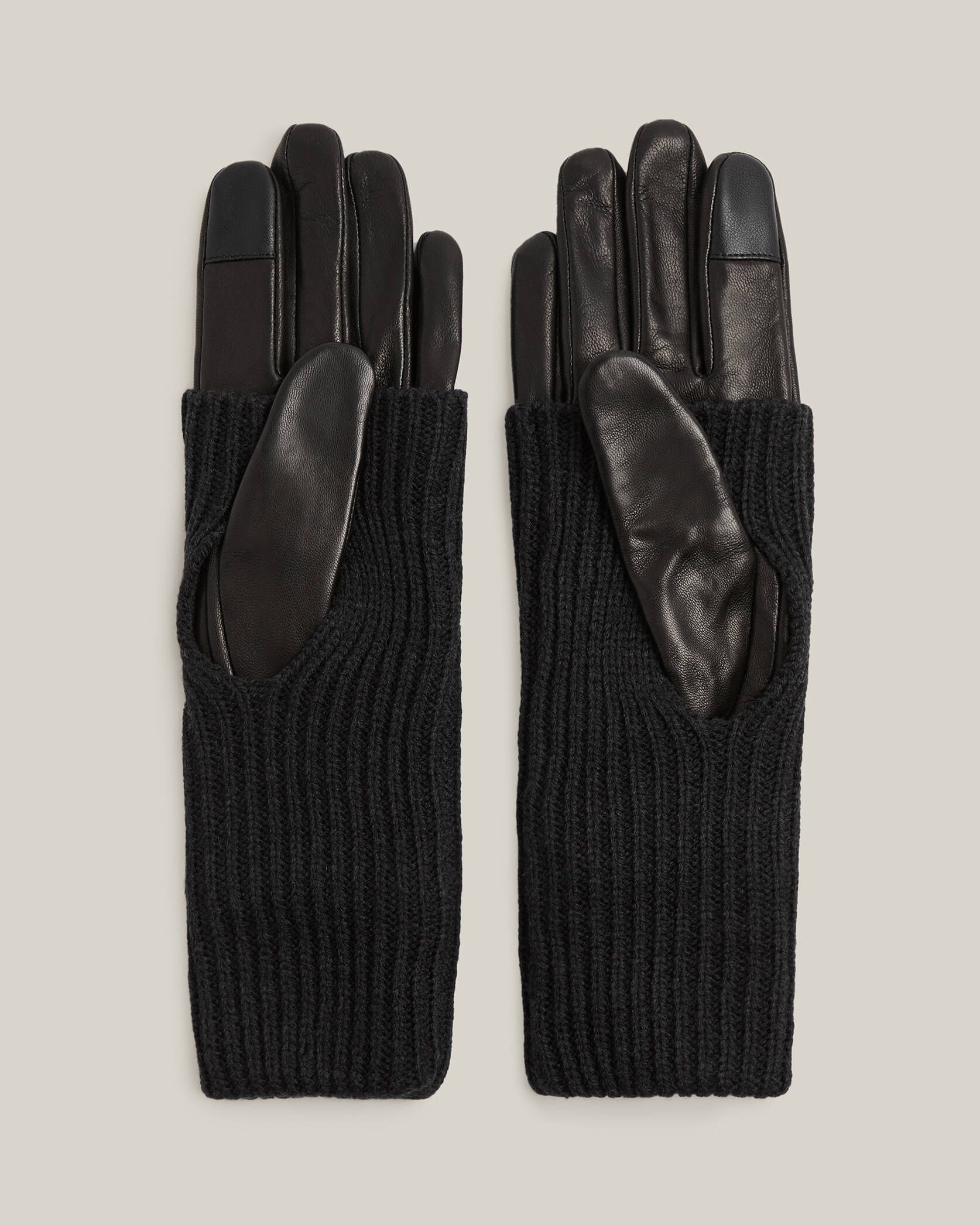 Zoya Knitted Cuff Leather Gloves Black | ALLSAINTS US | AllSaints US