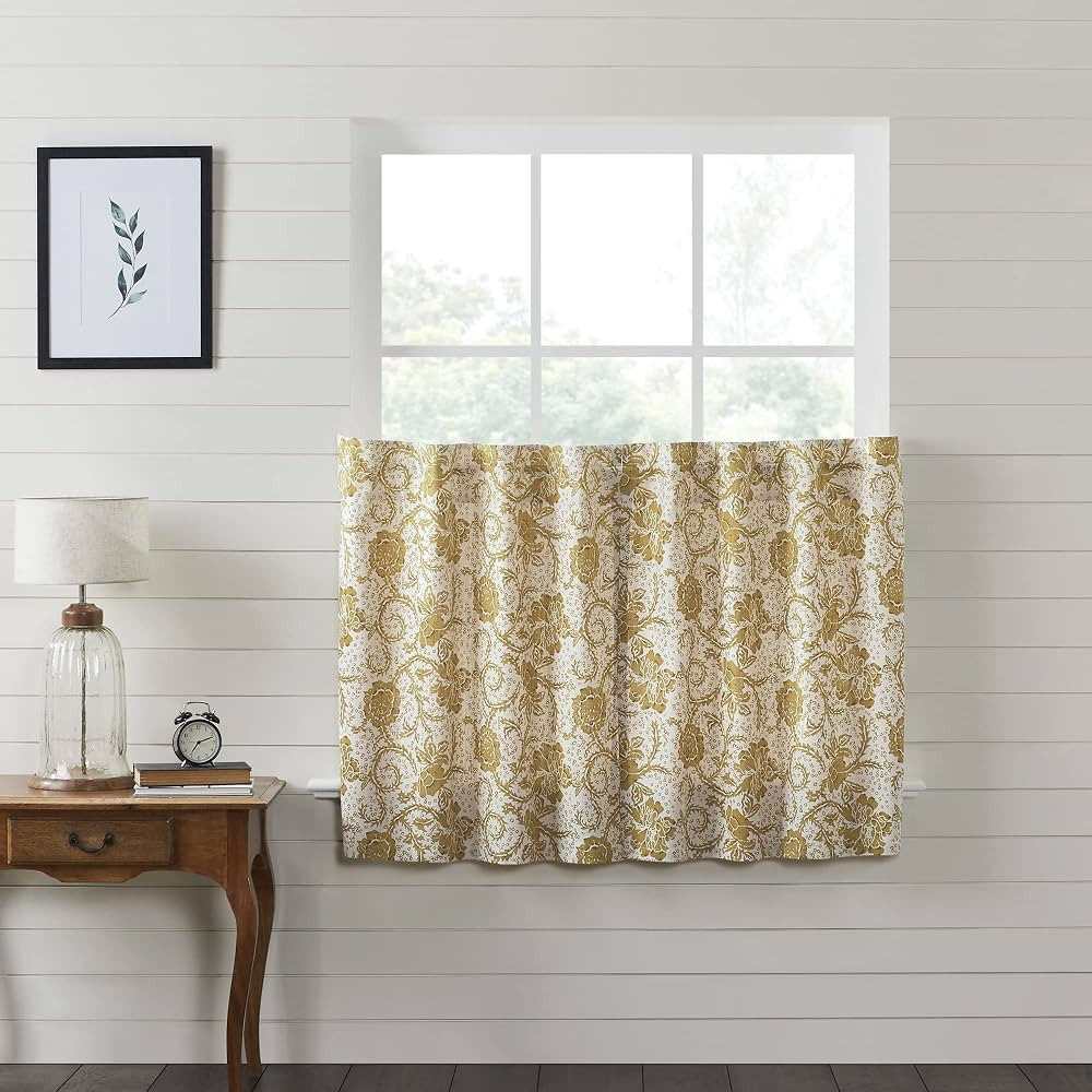 VHC Brands Dorset, Farmhouse Cafe Tier Curtain, Floral, Gold, 36x36, Set of 2 | Amazon (US)