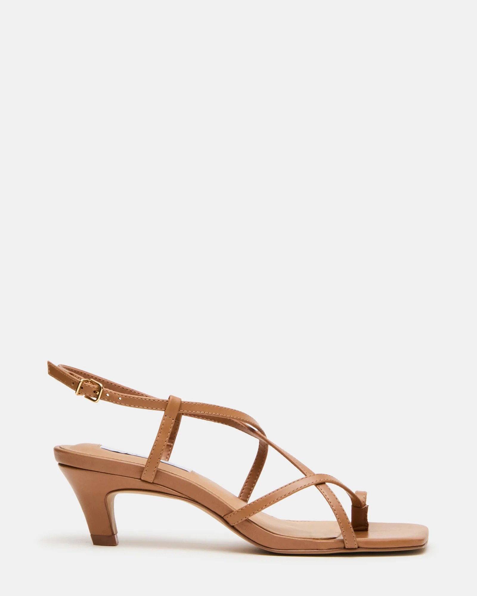TRIANA Tan Leather Strappy Square-Toe Thong Women's Kitten Heel | Steve Madden (US)
