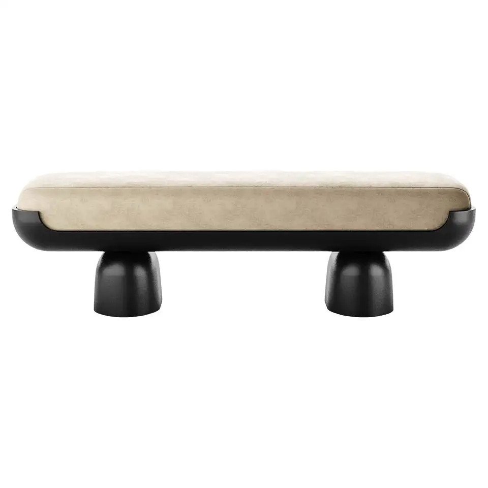 21st Century Contemporary Minimal White Velvet Bench With Black Lacquered Base | 1stDibs