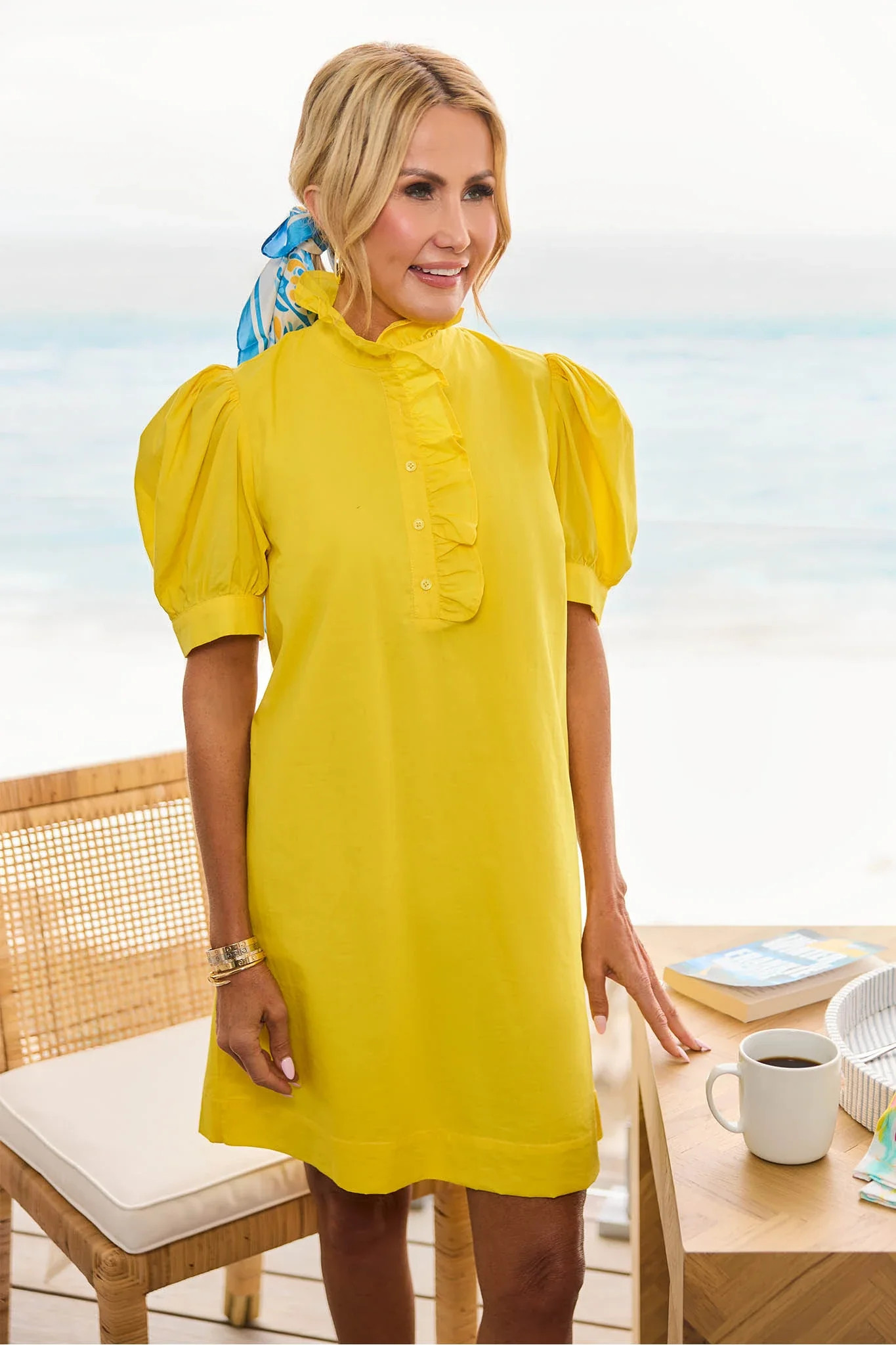 Yellow Puff Sleeve Short Dress | Avara