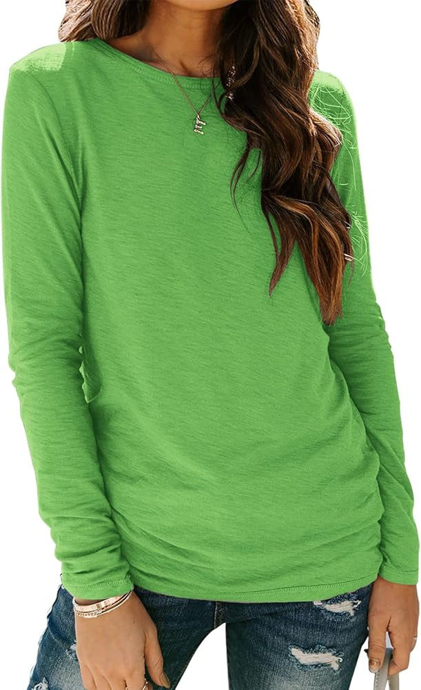 Sherosa Womens T Shirts Long Sleeve Crew Neck Shirts Basic Tee Tops Blouse | Amazon (US)