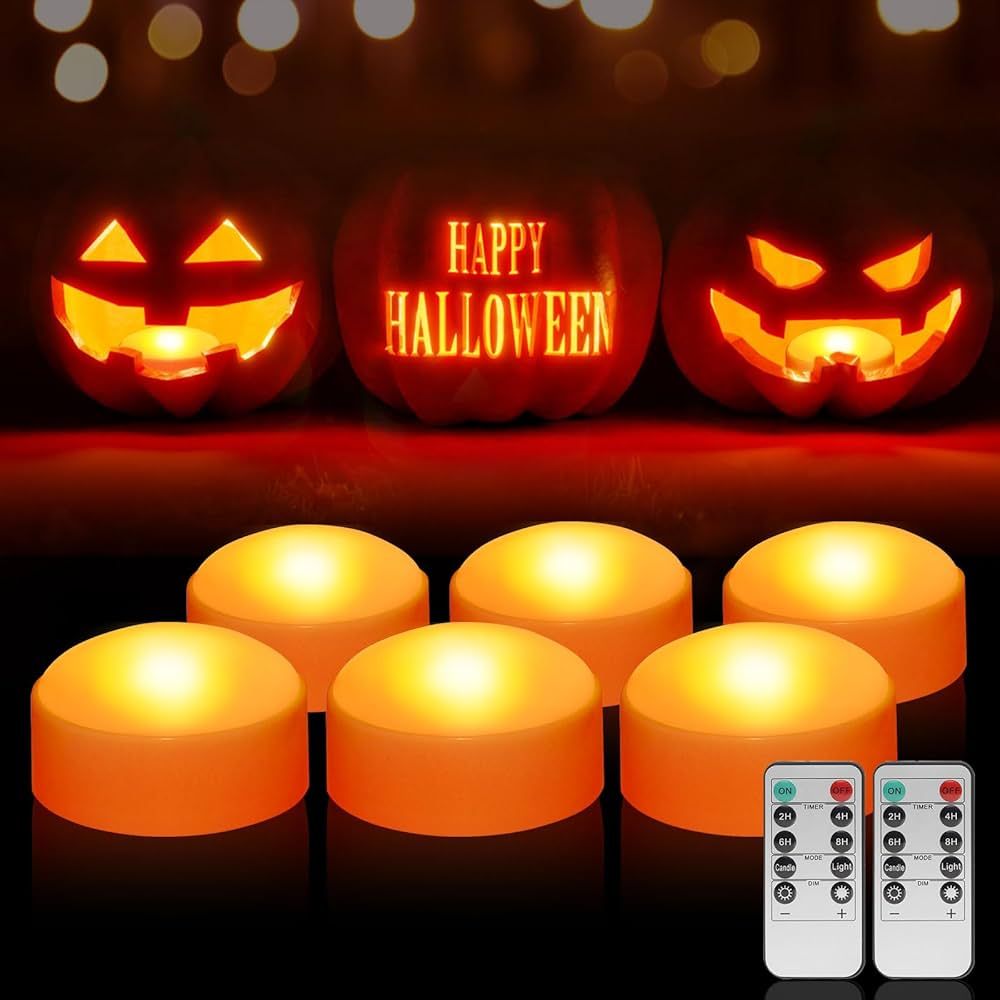 LED Flameless Jack-O-Lanterns, Blinking Battery Operated Lights with Remote Control and Timer, Di... | Amazon (US)