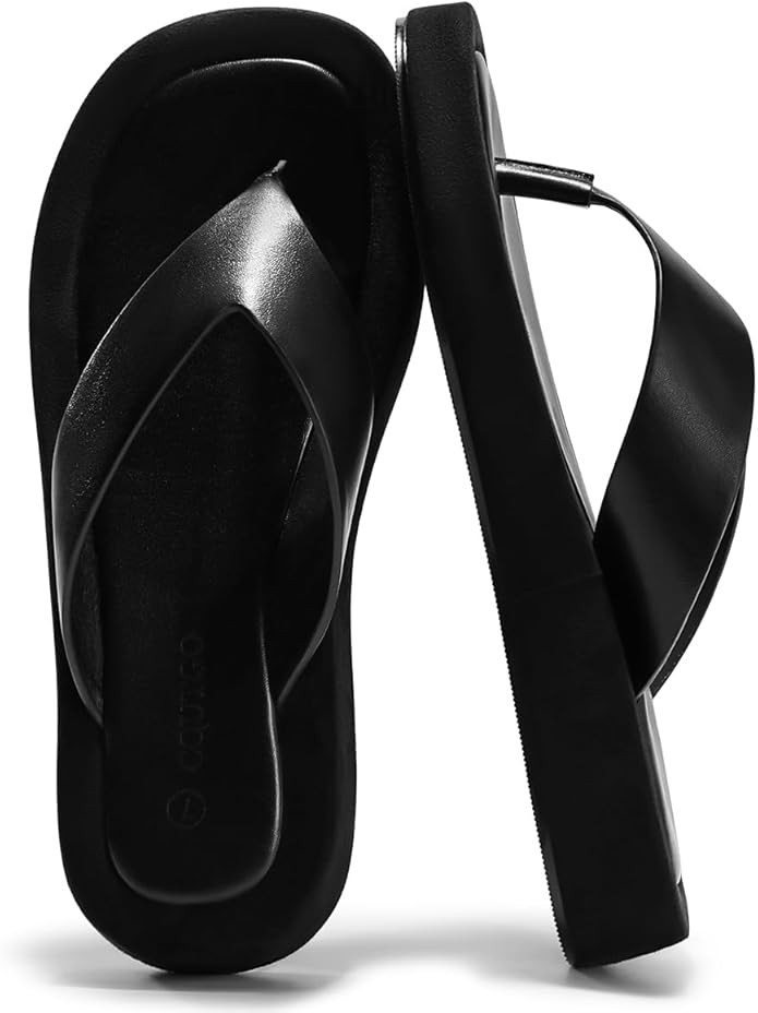 Coutgo Womens Platform Flip Flops Open Toe Slides Flat Sandals Thong Summer Beach Vacation Shoes | Amazon (US)