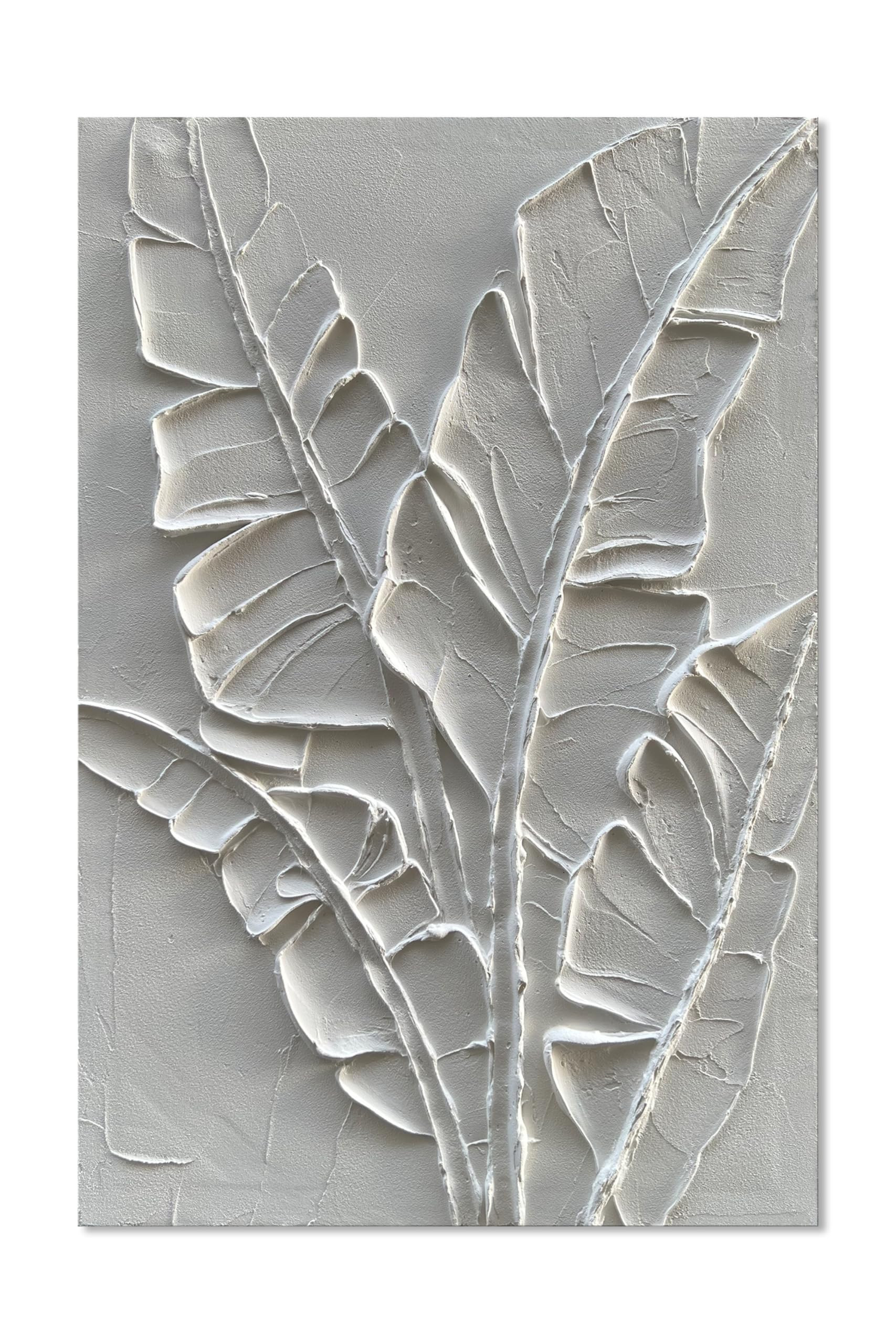 NANKAI Art Hand-Drawn Abstract Oil Painting with White Leaf Texture, Modern Art Piece, 24x36 inch... | Amazon (US)