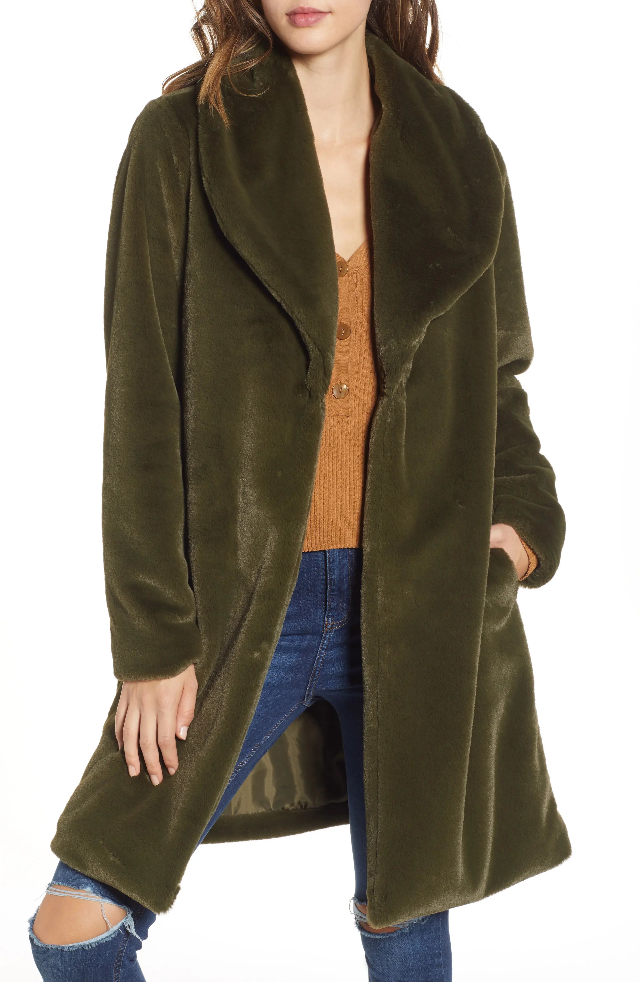 Leith Faux Fur Long Coat | Nordstrom