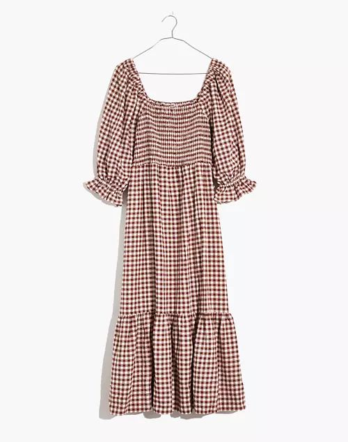 Lucie Elbow-Sleeve Smocked Midi Dress in Gingham | Madewell