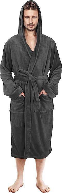 NY Threads Mens Hooded Fleece Robe - Plush Long Bathrobes | Amazon (US)