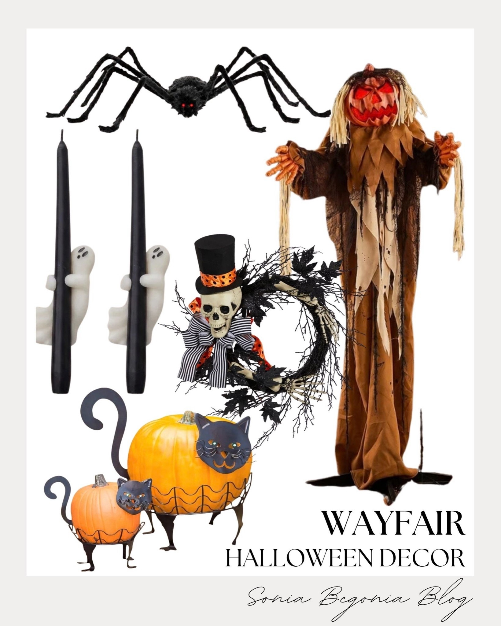 Spooky Wayfair Halloween finds! 🎃

I selected creepy holiday accents including a giant pumpkin-head monster figure, a giant black spider, and a skeleton wreath in a top hat.

I added ghost taper candle holders and pumpkin black cat lawn decorations to complete the setup. 👻✨

#Wayfair #WayfairHome #HalloweenDecor #SpookySeason #LTKhome #OutdoorDecor #HalloweenInspo #HomeStyling

#LTKSeasonal #LTKHome