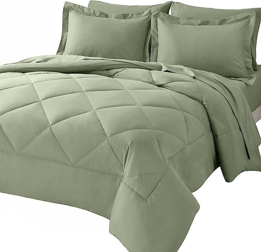 CozyLux King Comforter Set with Sheets 7 Pieces Bed in a Bag Sage Green All Season Bedding Sets w... | Amazon (US)