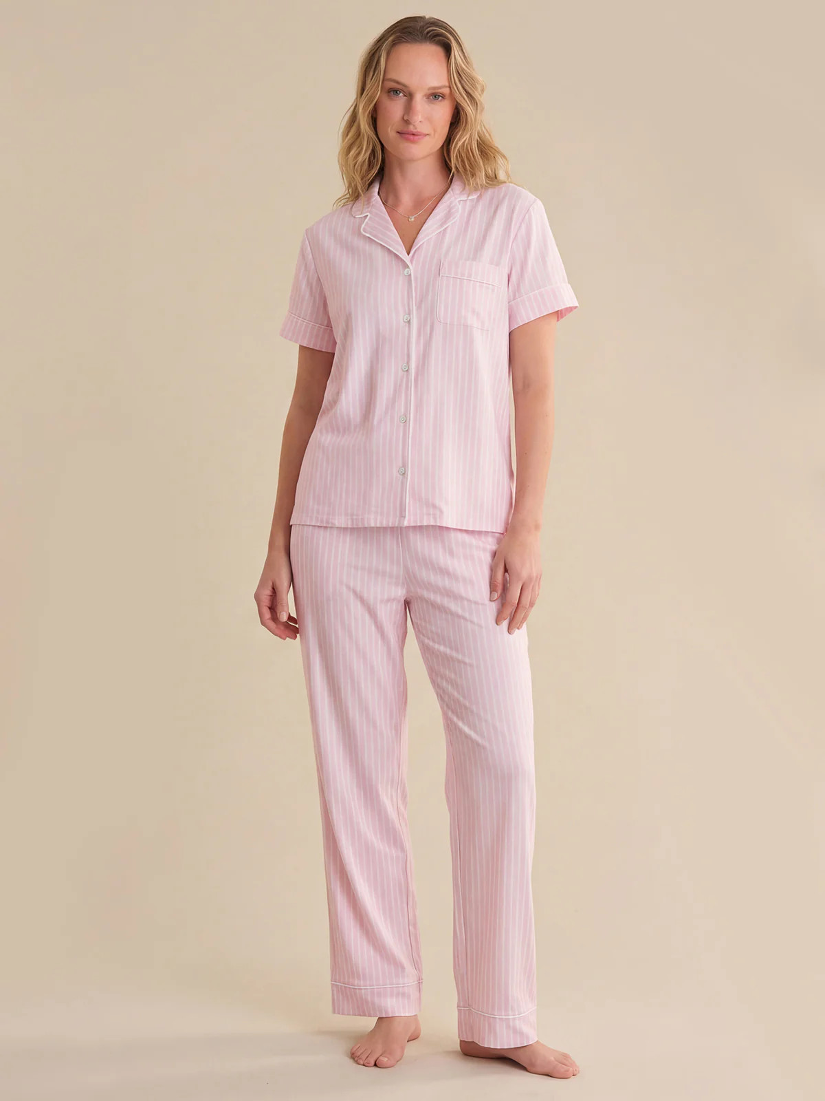 Print Short Sleeve Pajamas Set – Vertical Stripe Combo | 89th & Madison | 89th + Madison