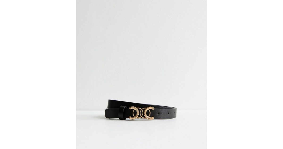Black Leather-Look Curved Buckle Skinny Belt
						
						Add to Saved Items
						Remove from Sa... | New Look (UK)