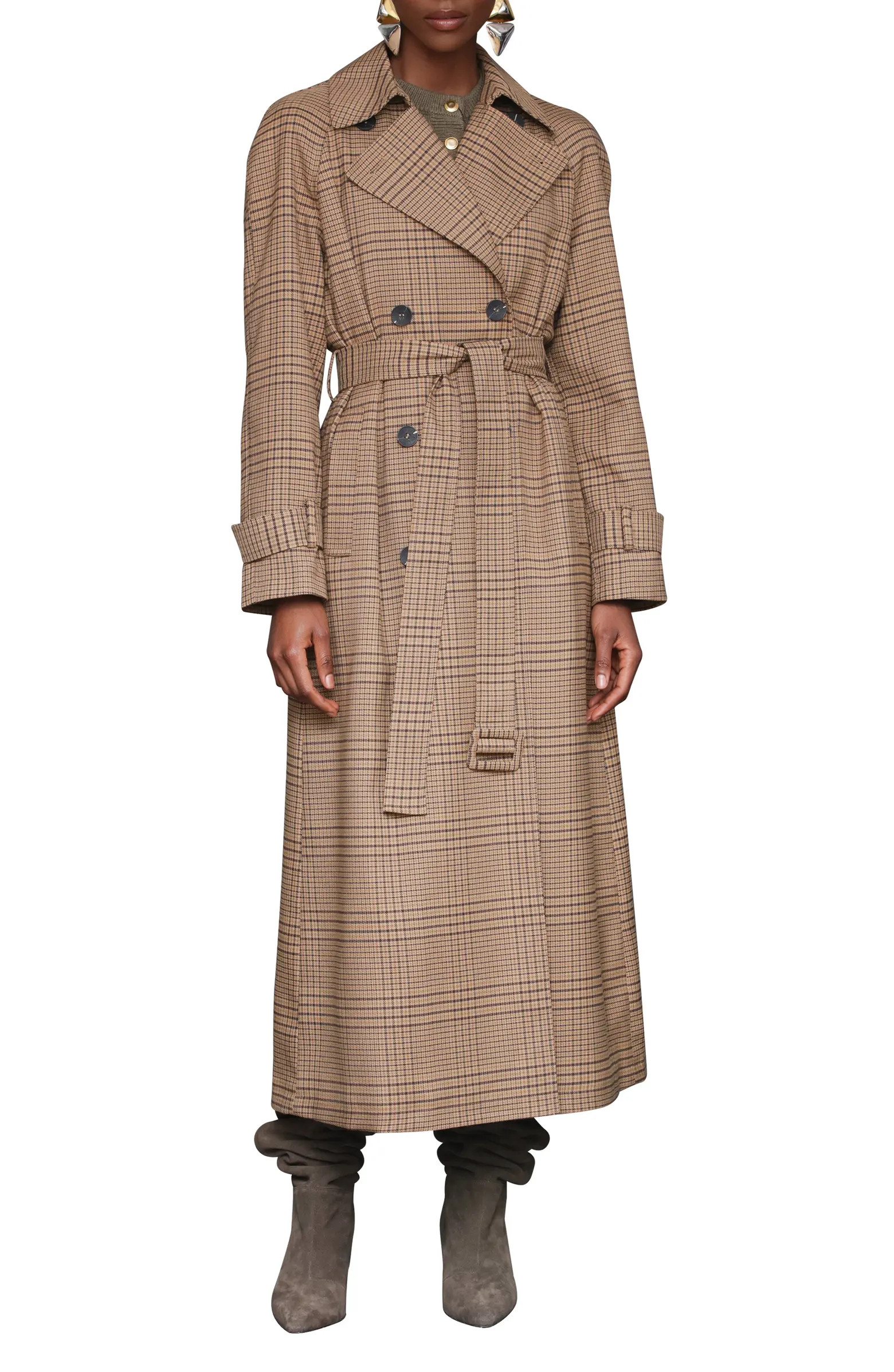 Double Breasted Houndstooth Plaid Trench Coat | Nordstrom