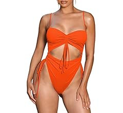 Viottiset Women's Cut Out Drawstring One Piece Swimsuit Cheeky High Cut Bathing Suit | Amazon (US)
