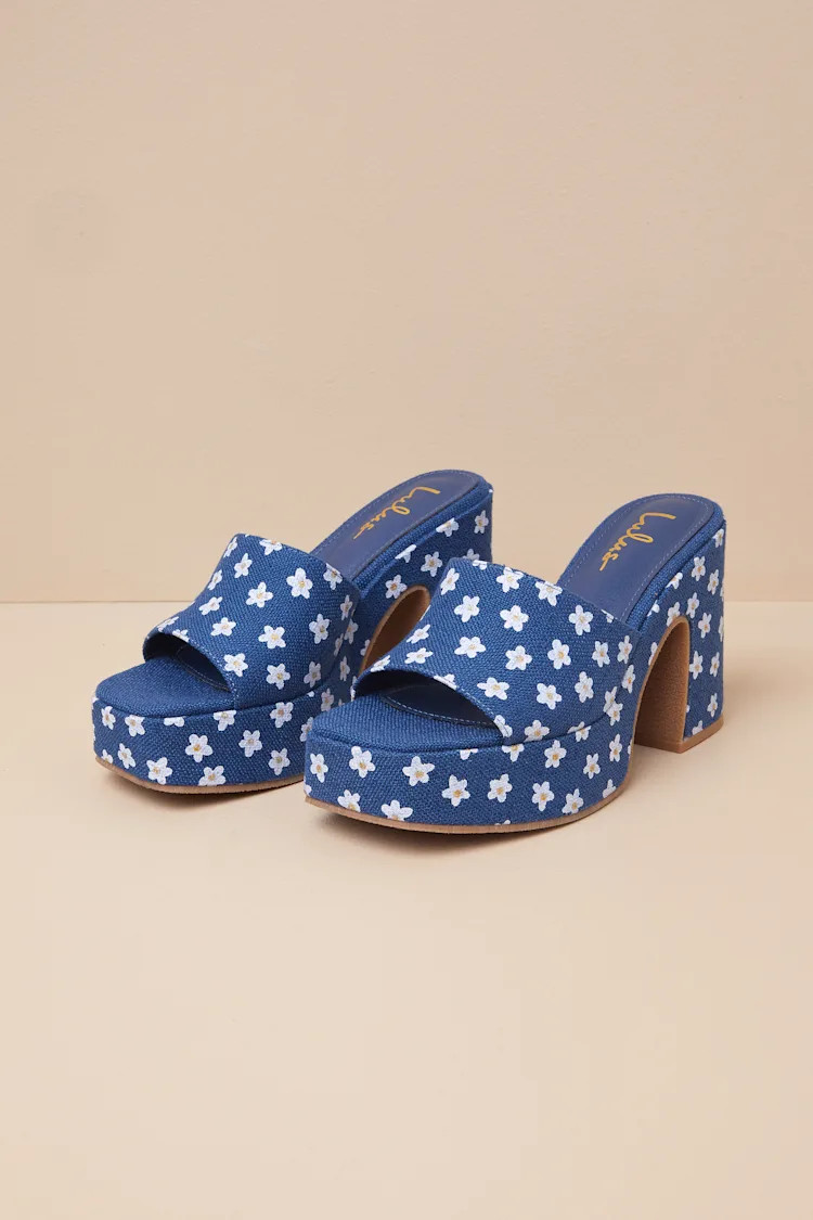 Drexel Blue Floral Platform Slide Sandals | Lulus