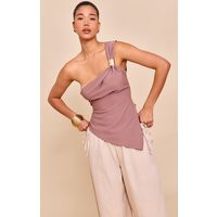 Mushroom Asymmetric One Shoulder Trim Detail Long Top | PrettyLittleThing US