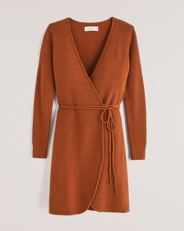 Women's Long-Sleeve Wrap Mini Sweater Dress | Women's New Arrivals | Abercrombie.com | Abercrombie & Fitch (US)
