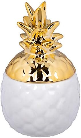Truu Design Novelty Small Jewelry, 3 x 5 inches, Gold Cute Ceramic Pineapple Storage Jar, White | Amazon (US)