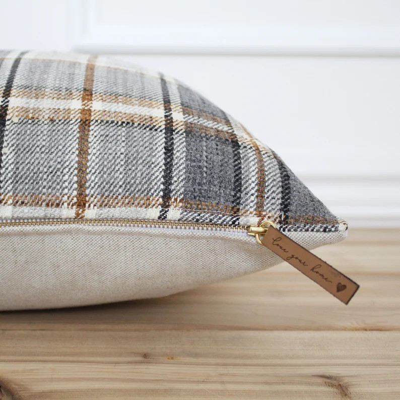 Gray Plaid Pillow Cover • Plaid Throw Pillow • Decorative Pillow • Fall Pillow Cover • Fa... | Etsy (US)