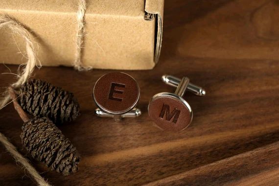 Groom Cufflinks - Initials Leather Cufflinks - Personalized Wedding Cuff links - Monogram Cufflin... | Etsy (US)