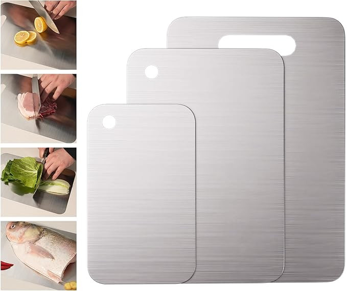 Stainless Steel Cutting Board, 3 PCS Small Cutting Boards for Kitchen, 304 Stainless Non Stick Ch... | Amazon (US)