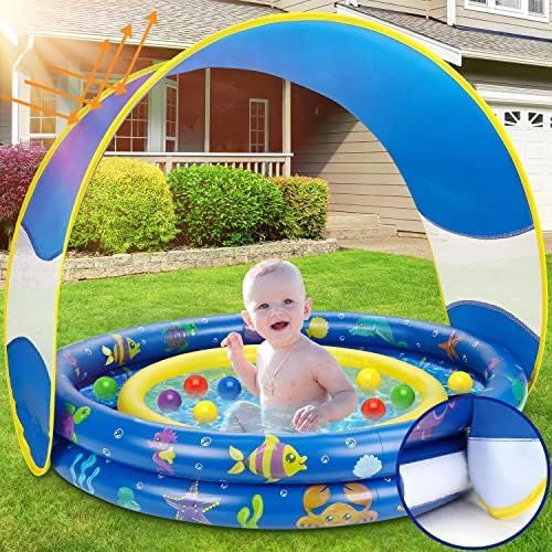 Inflatable Baby Splash Pad Pool with Canopy Annular Kiddie Pool with Removable Sunshade Canopy Summe | Amazon (US)
