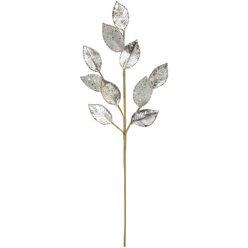 28" Platinum Silver and Icy Glitter Leaves Christmas Spray | Christmas Central
